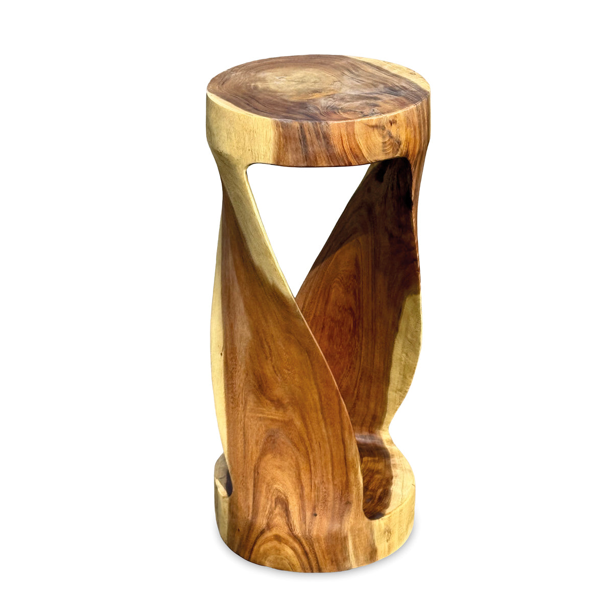 Large Round Twist Lamp Table - Solid Suar Wood