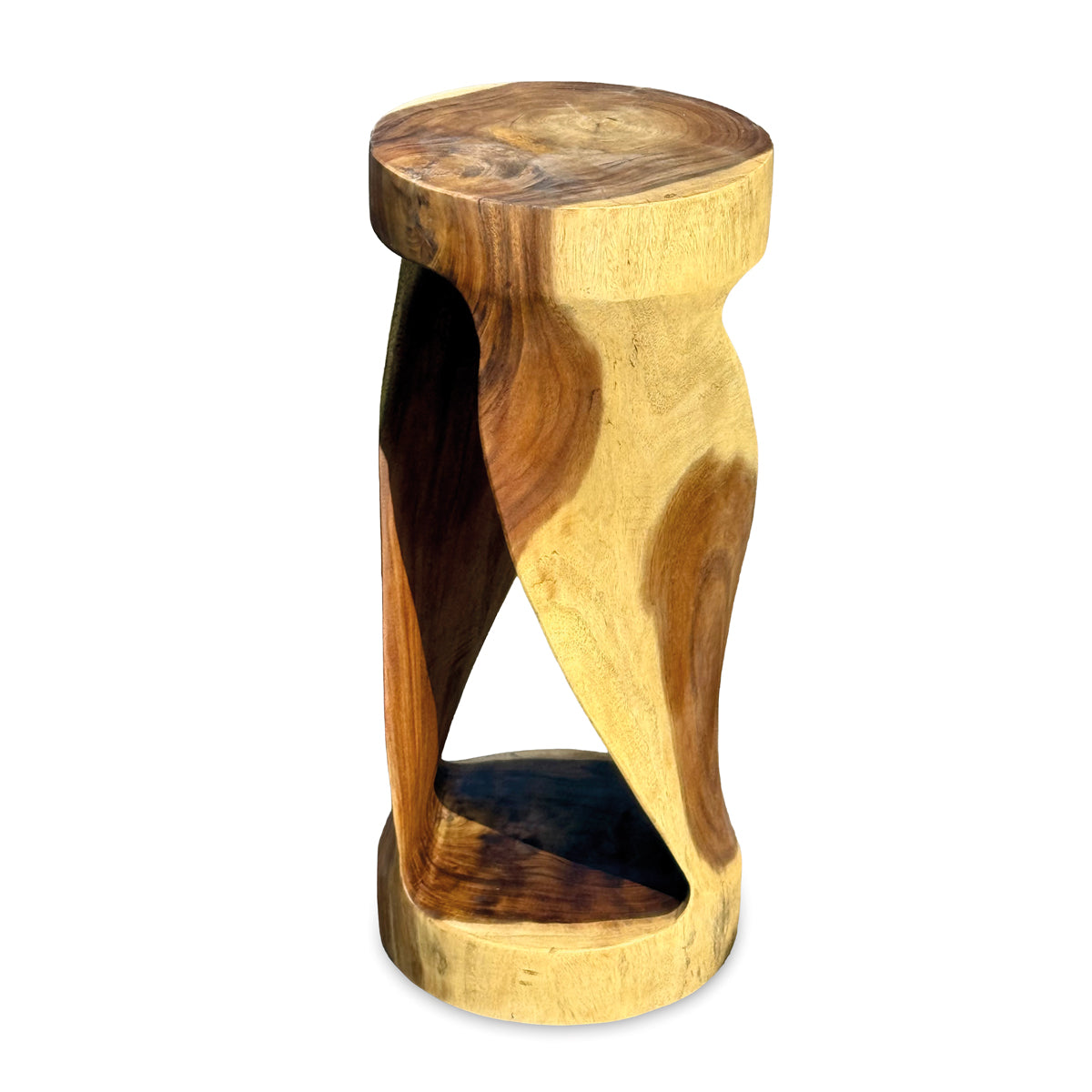Large Round Twist Lamp Table - Solid Suar Wood