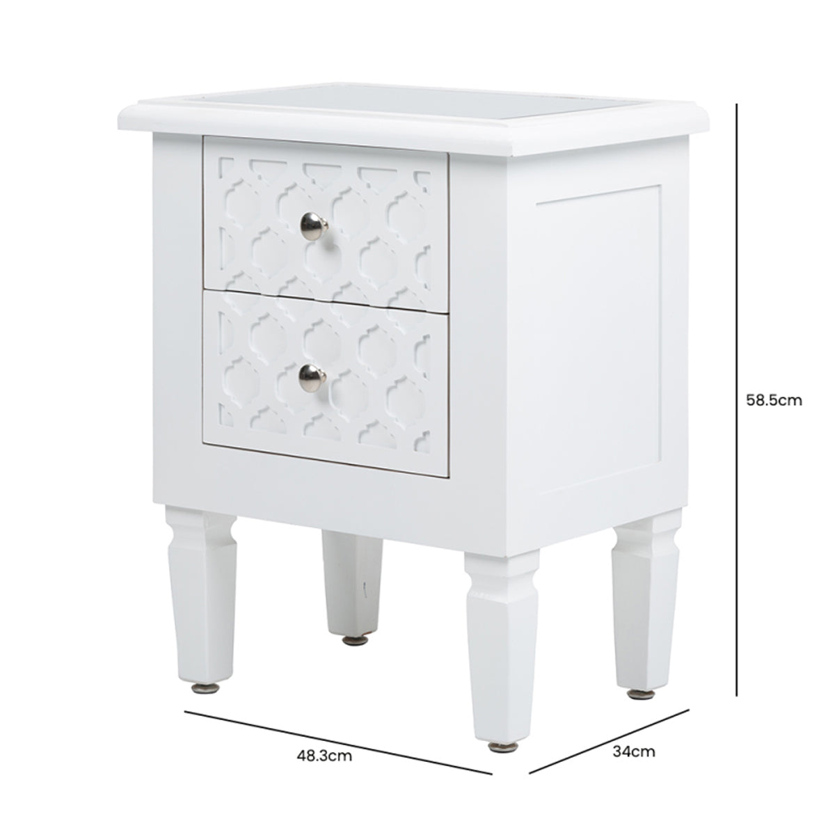Casablanca White 2 Drawer Bedside Table with Glass Top