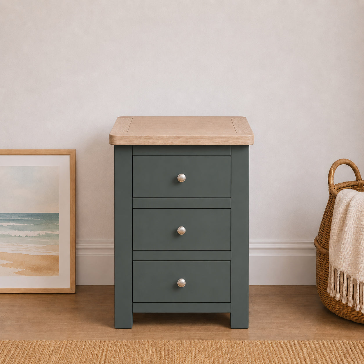 Manor Charcoal 3 Drawer Bedside Table with Oak Top