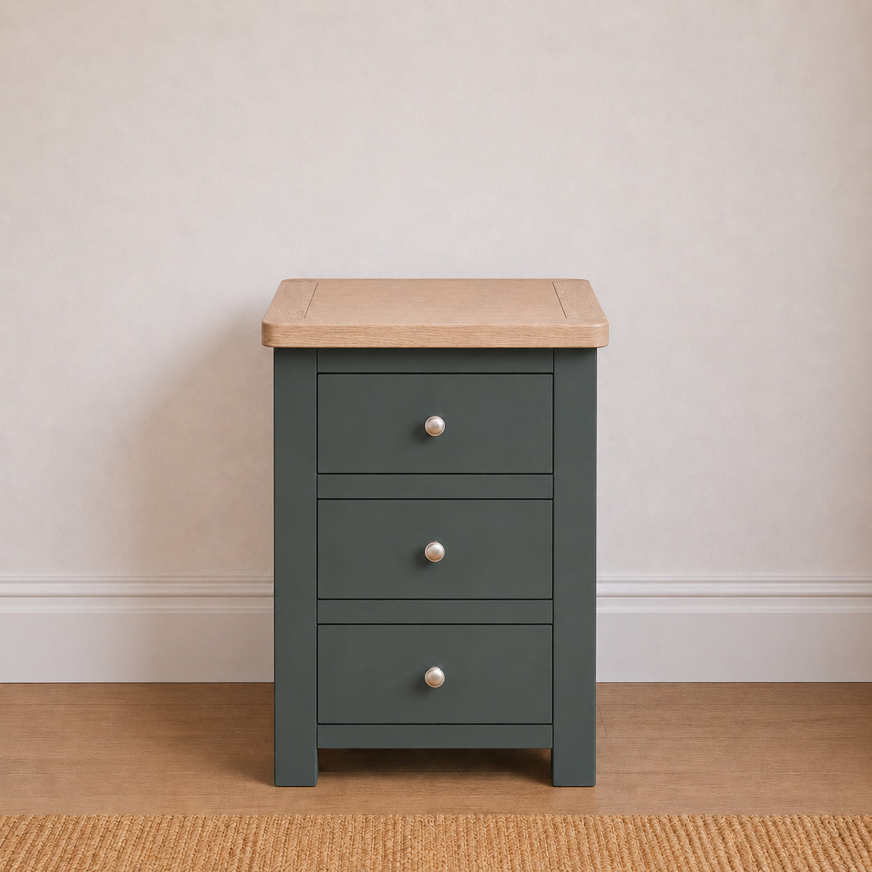 Manor Charcoal 3 Drawer Bedside Table with Oak Top