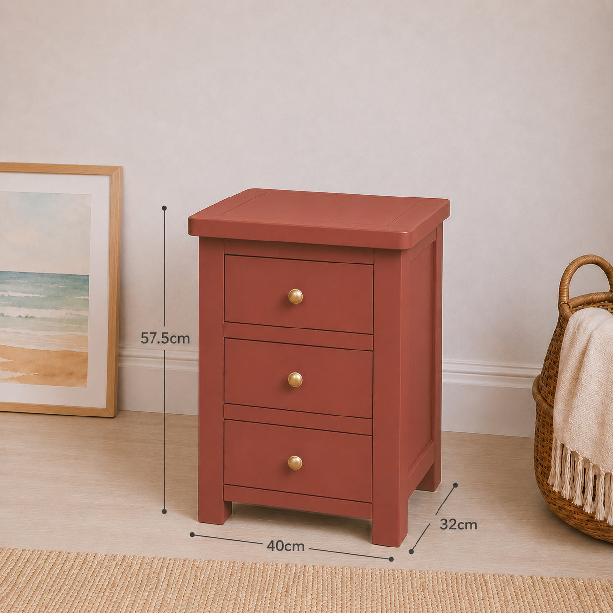 Manor Tuscan Red 3 Drawer Bedside Table