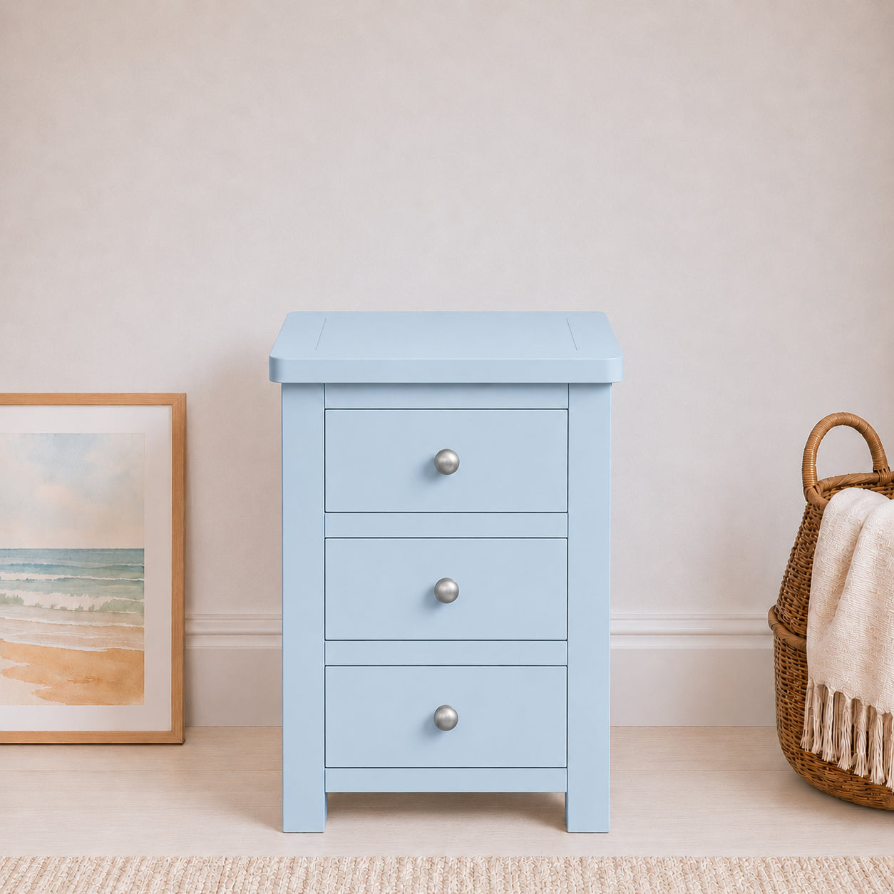 Manor Sky Blue 3 Drawer Bedside Table