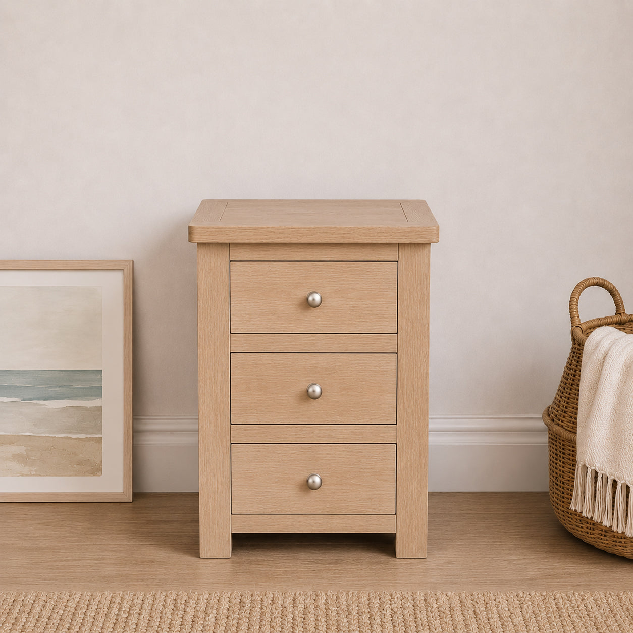 Manor White Washed Oak 3 Drawer Bedside Table