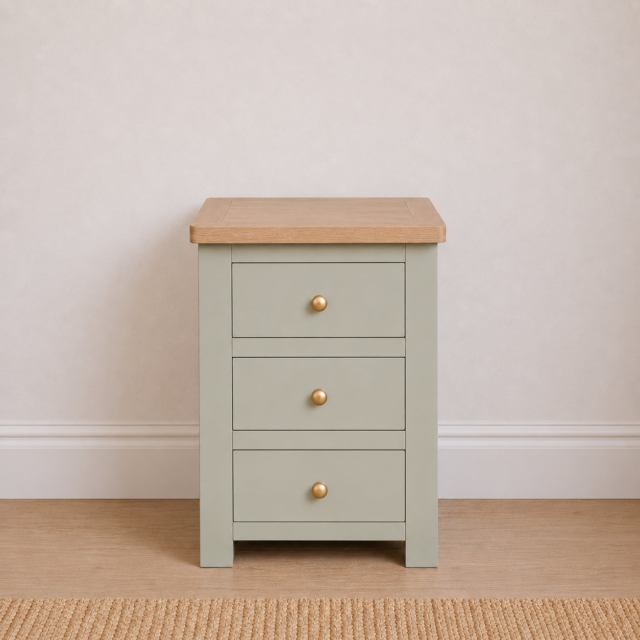Manor Pale Green 3 Drawer Bedside Table with Oak Top