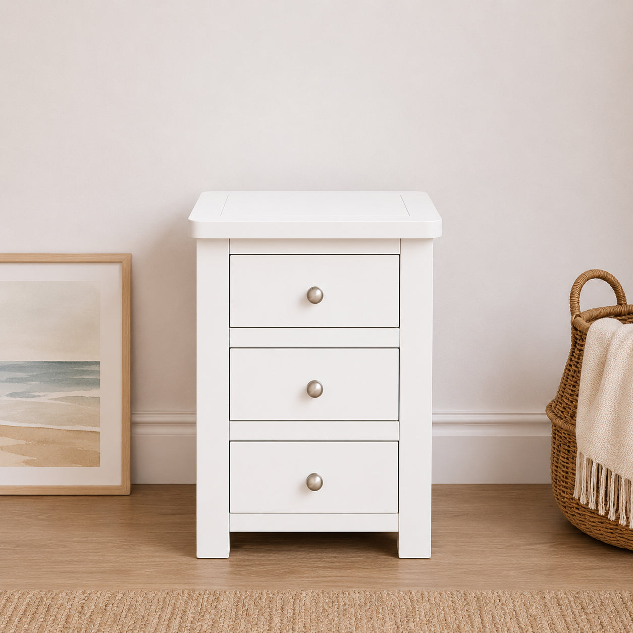Manor White 3 Drawer Bedside Table