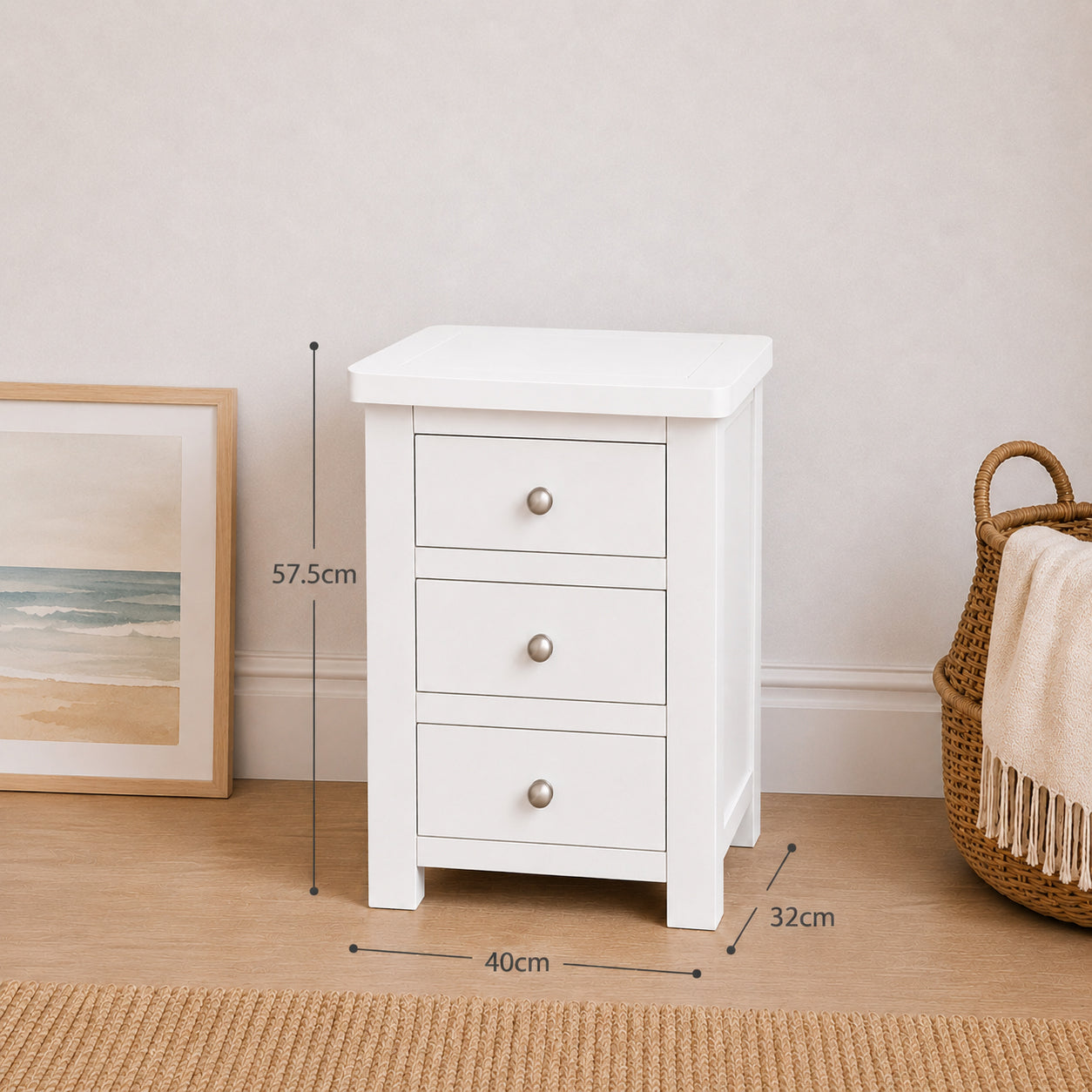 Manor White 3 Drawer Bedside Table