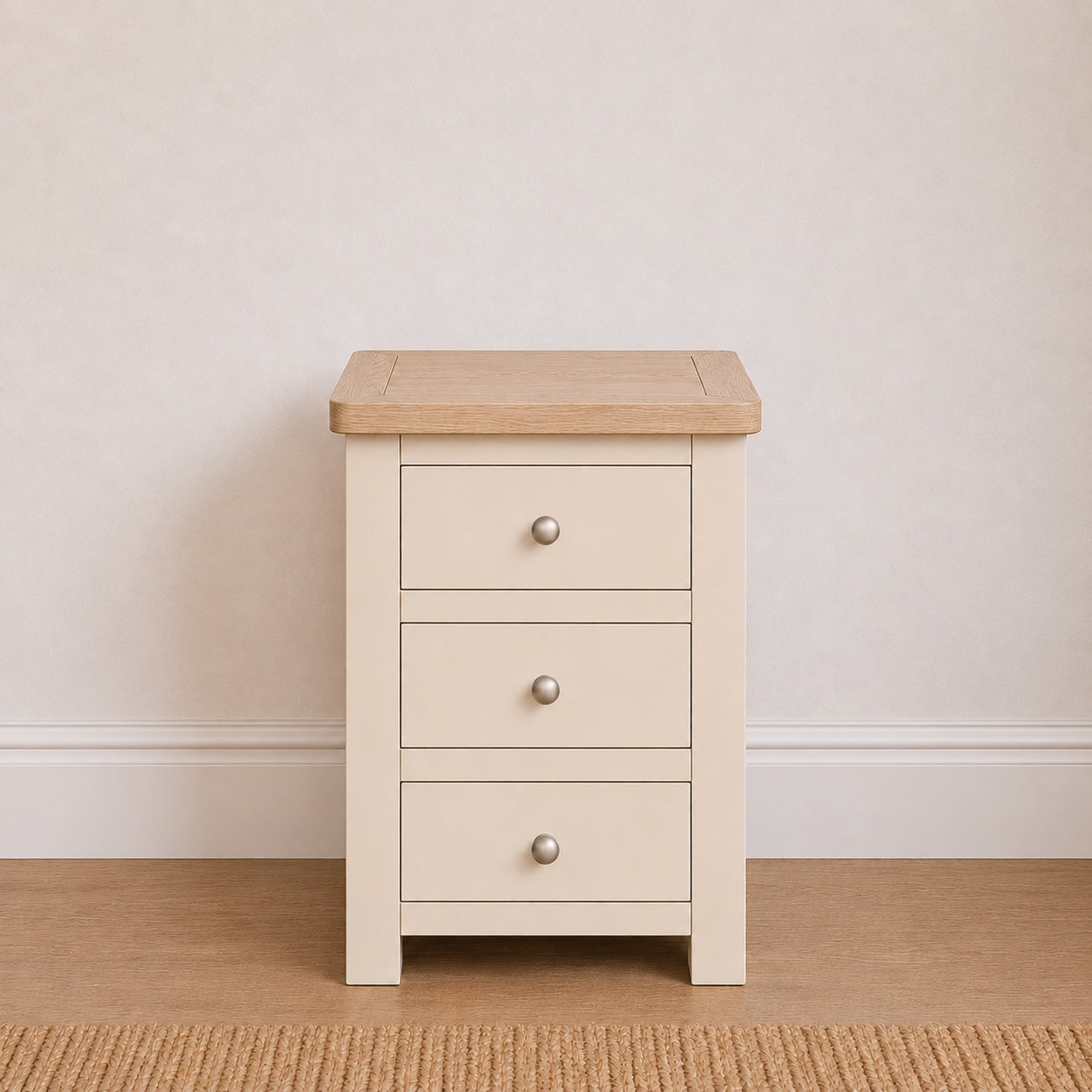 Manor Cream 3 Drawer Bedside Table with Oak Top