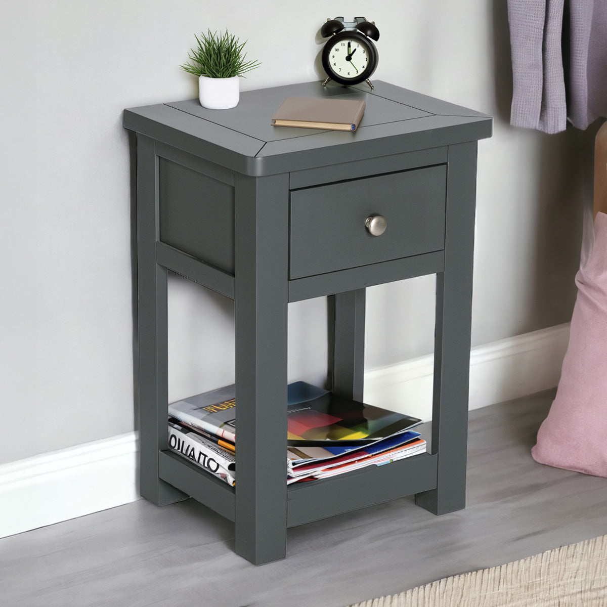 Manor Charcoal 1 Drawer Bedside Table