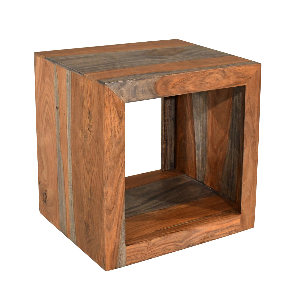 Solid Sheesham Cube Lamp Table with Tint - Goa