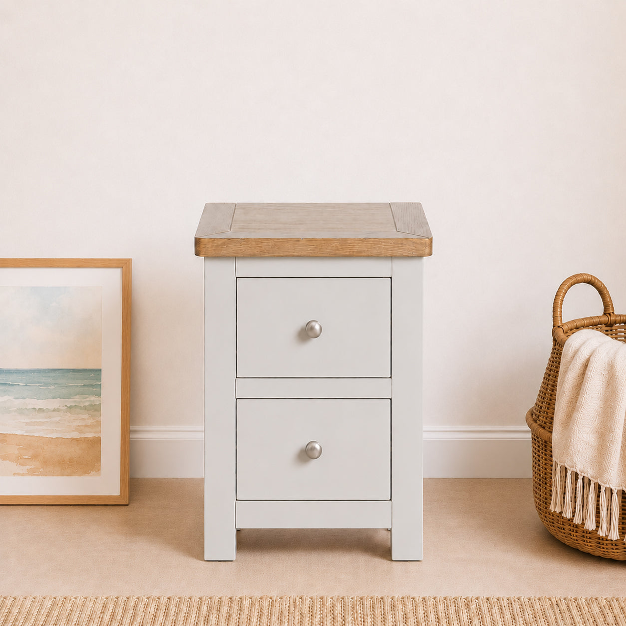 Manor Pebble Grey/Oak 2 Drawer Bedside Table