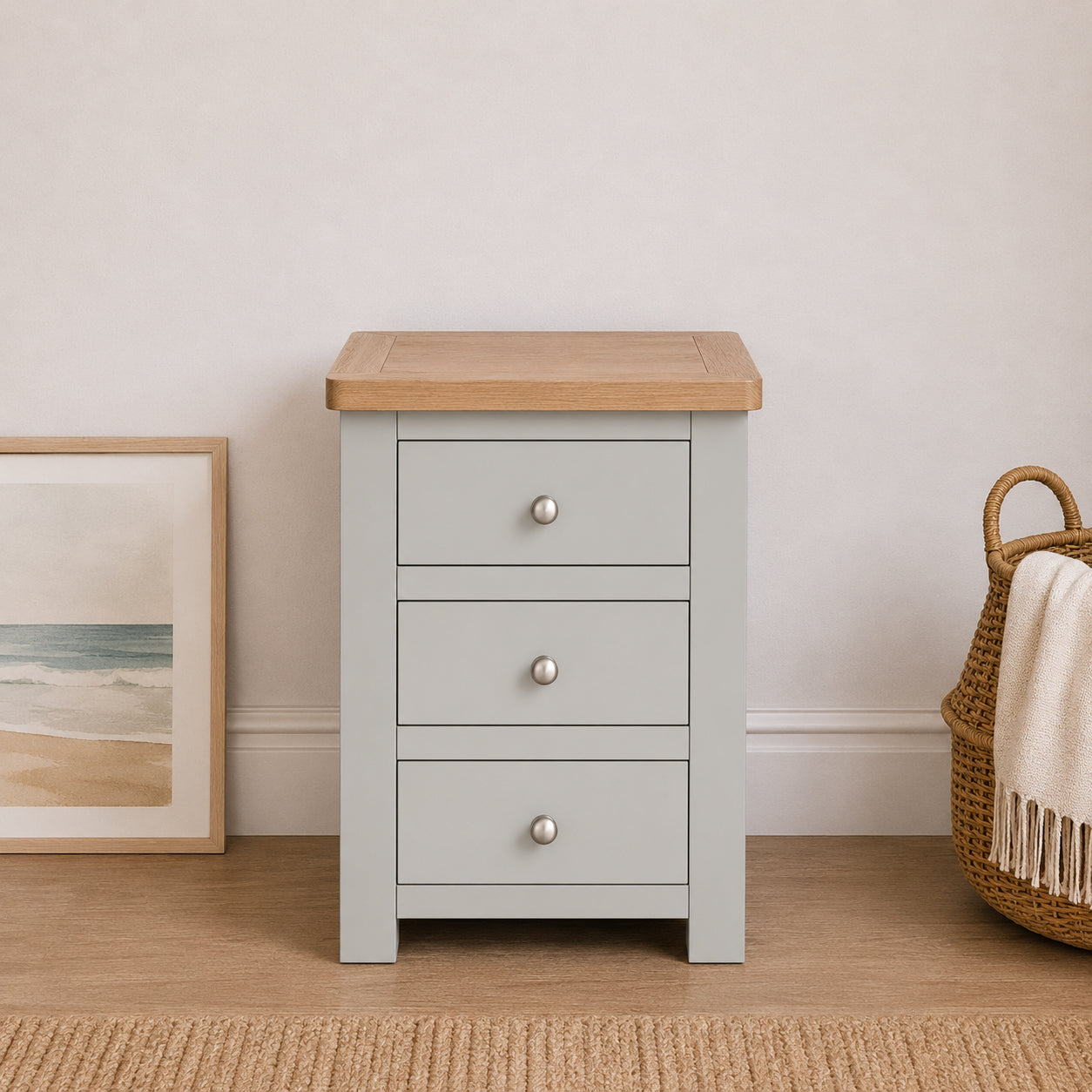 Manor Pebble Grey/Oak 3 Drawer Bedside Table