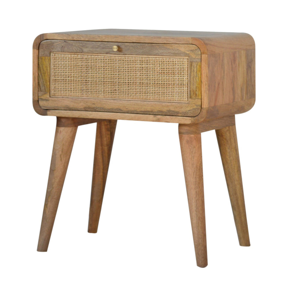 Close Knit Oak-ish Bedside Table / Woven Rattan Drawer