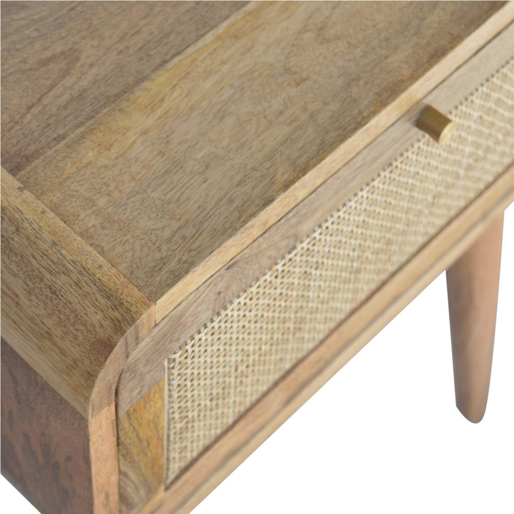 Close Knit Oak-ish Bedside Table / Woven Rattan Drawer