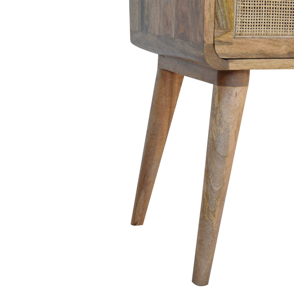 Close Knit Oak-ish Bedside Table / Woven Rattan Drawer