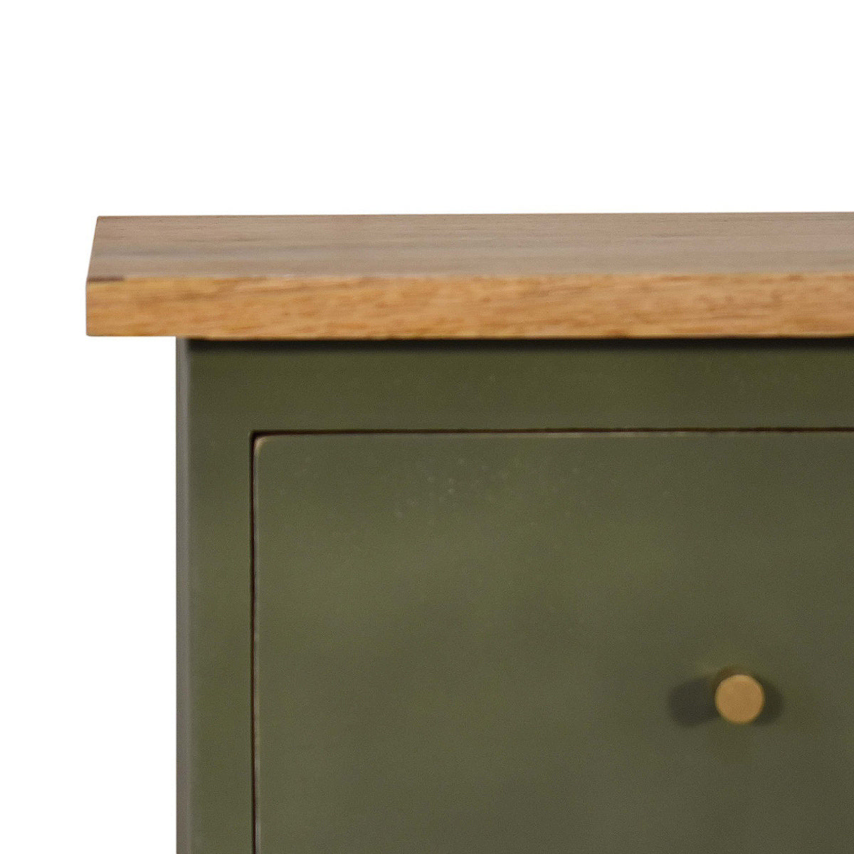 Olive Green Hand Painted Artisan Bedside Table / Mango Wood
