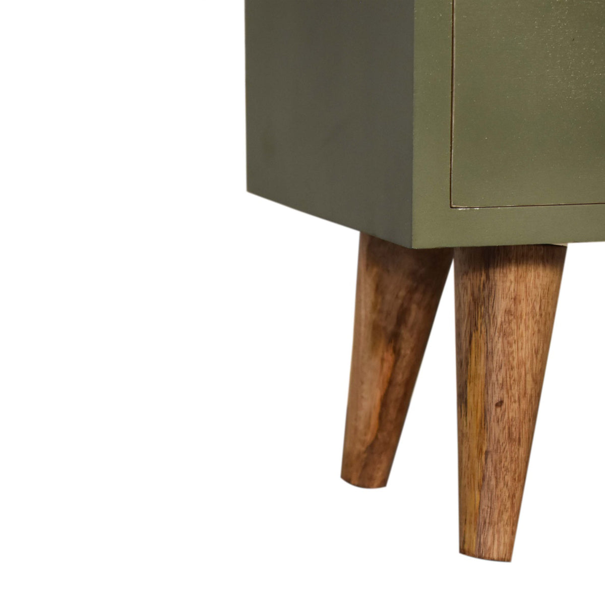 Olive Green Hand Painted Artisan Bedside Table / Mango Wood