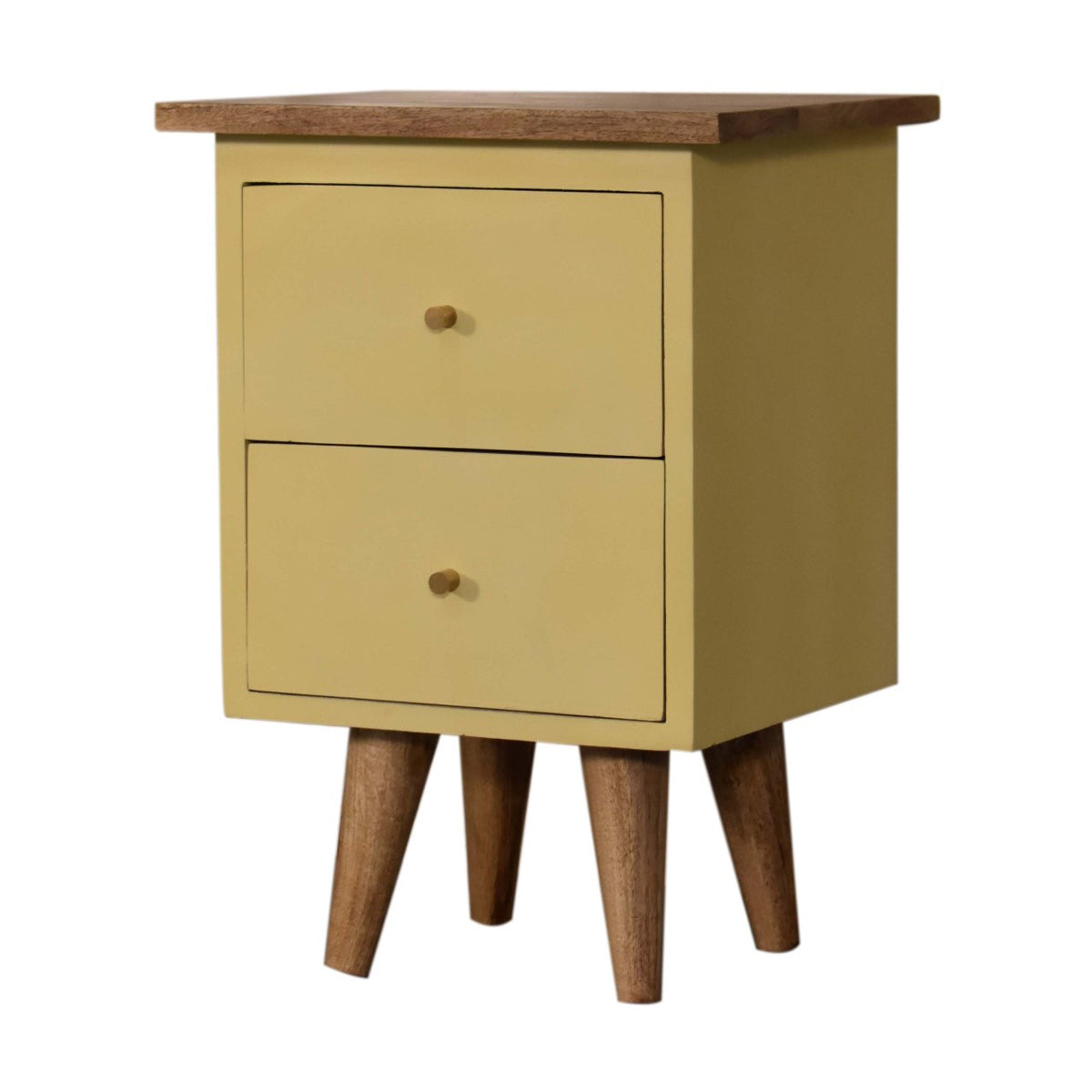 Yellow Hand Painted Artisan Bedside Table / Mango Wood