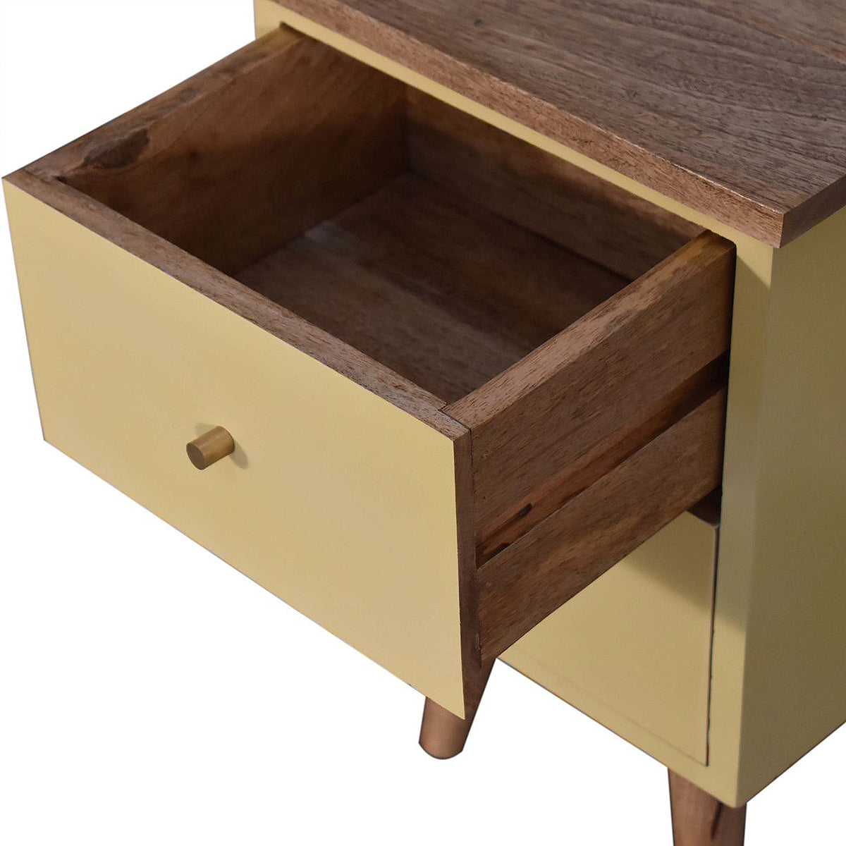 Yellow Hand Painted Artisan Bedside Table / Mango Wood