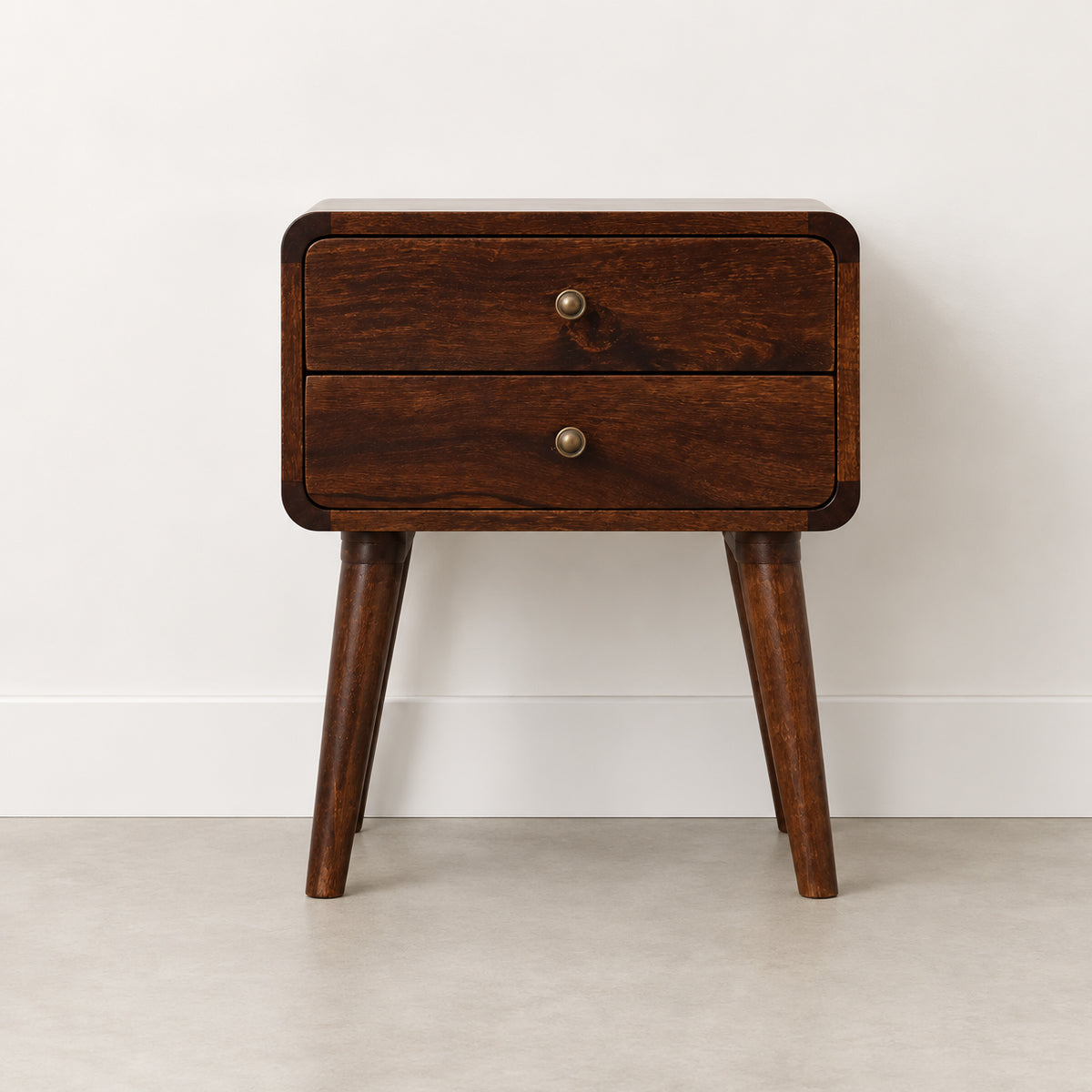 Curved Walnut Bedside Table / Mango Wood
