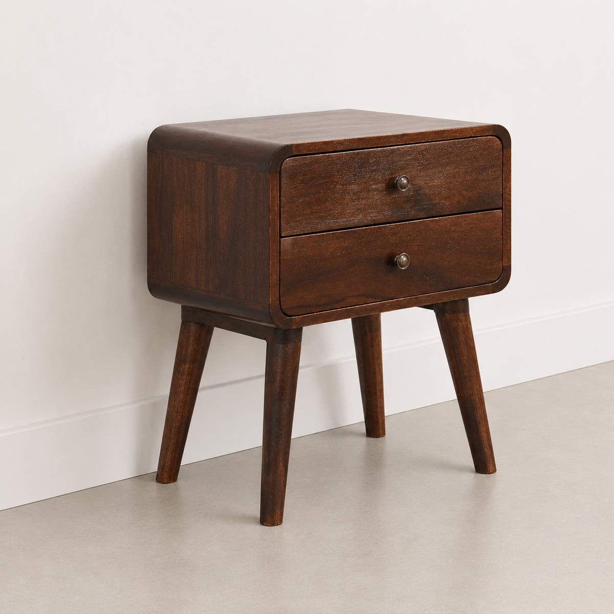 Curved Walnut Bedside Table / Mango Wood