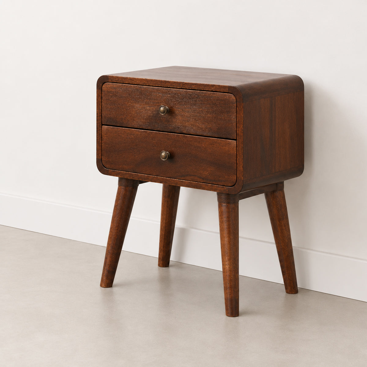 Curved Walnut Bedside Table / Mango Wood