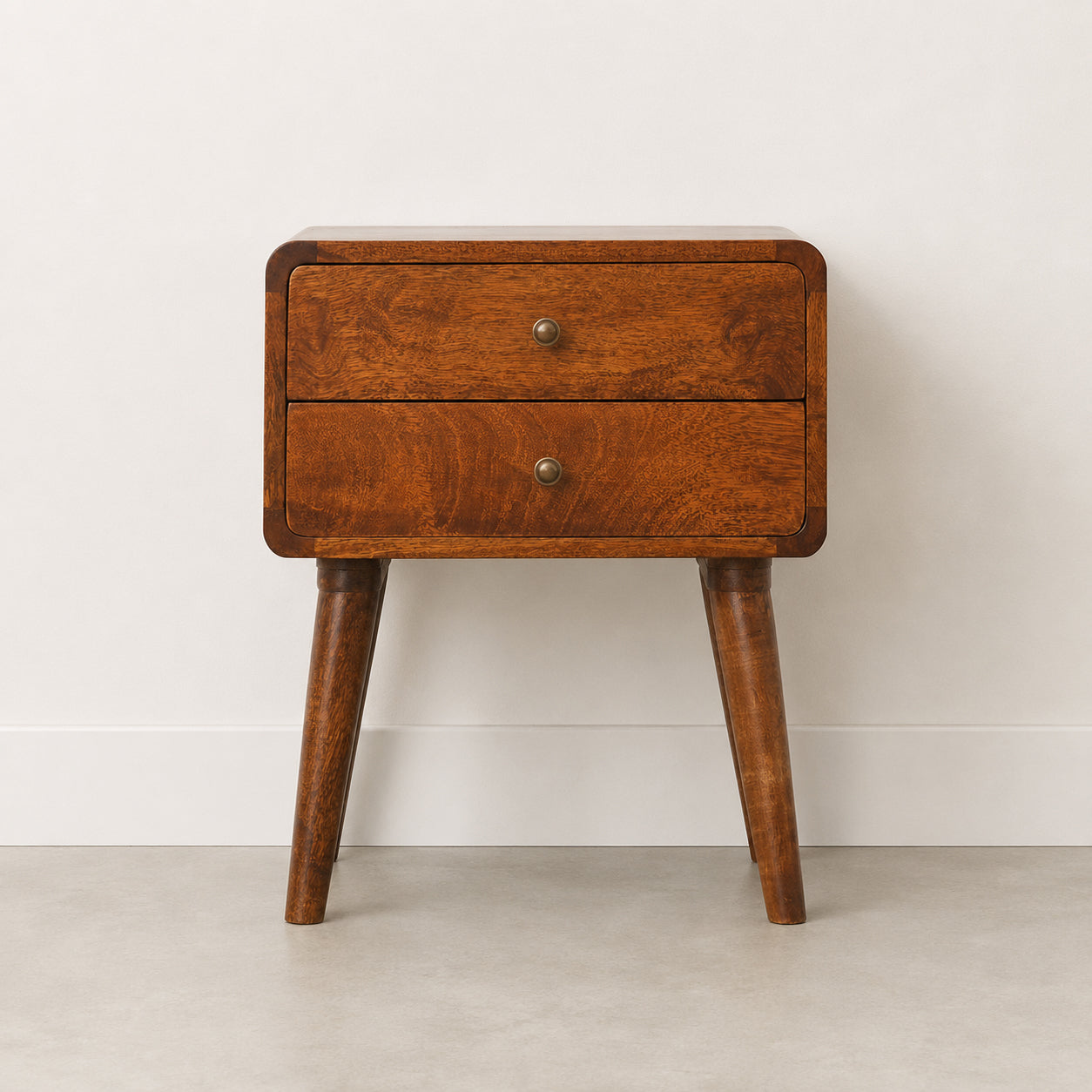 Curved Chestnut Bedside Table / Mango Wood
