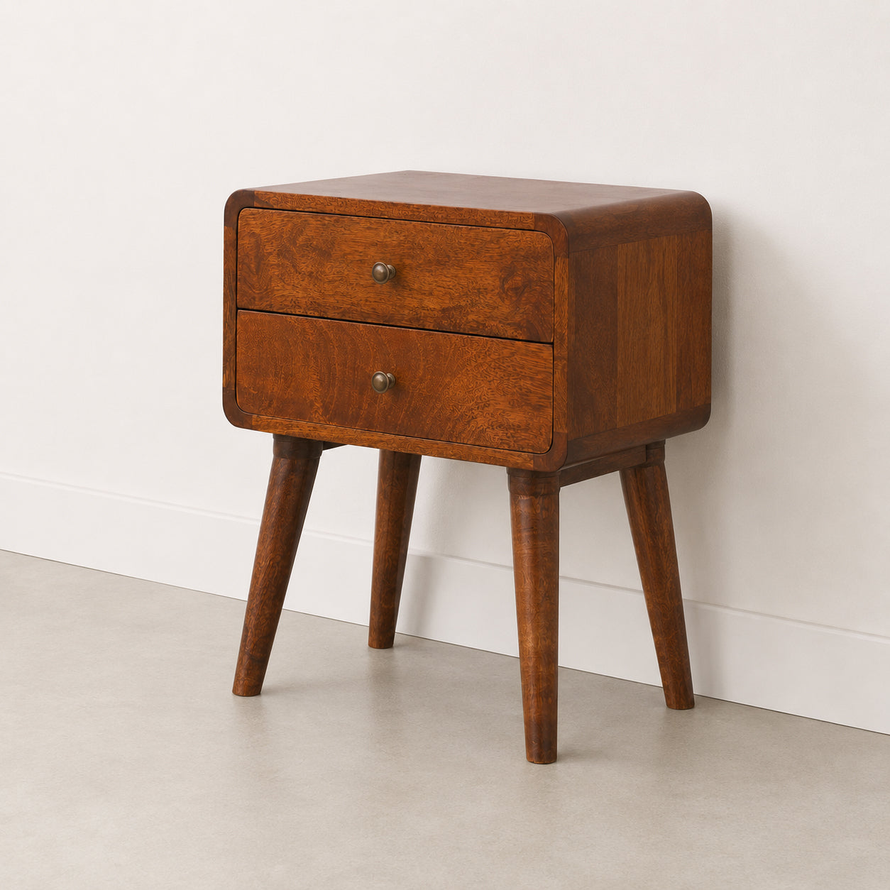 Curved Chestnut Bedside Table / Mango Wood