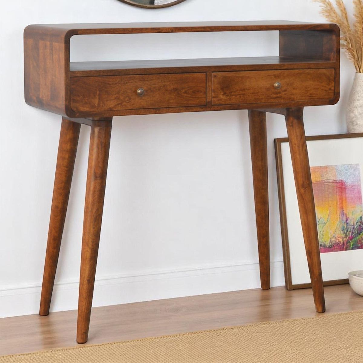 Chestnut Curved Console Table