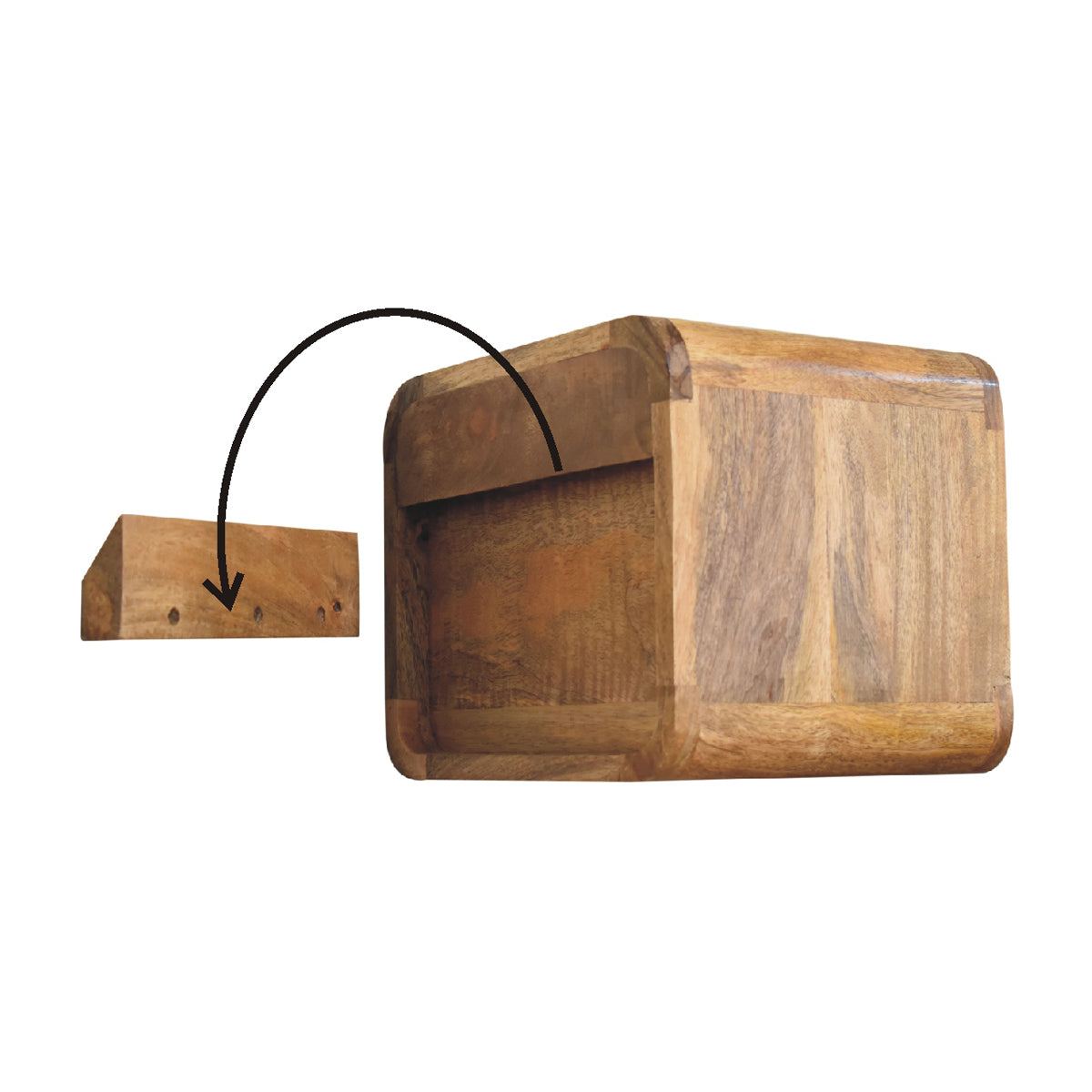 Mini Curve Floating Bedside Table - Oak ish Finish - 2 Drw