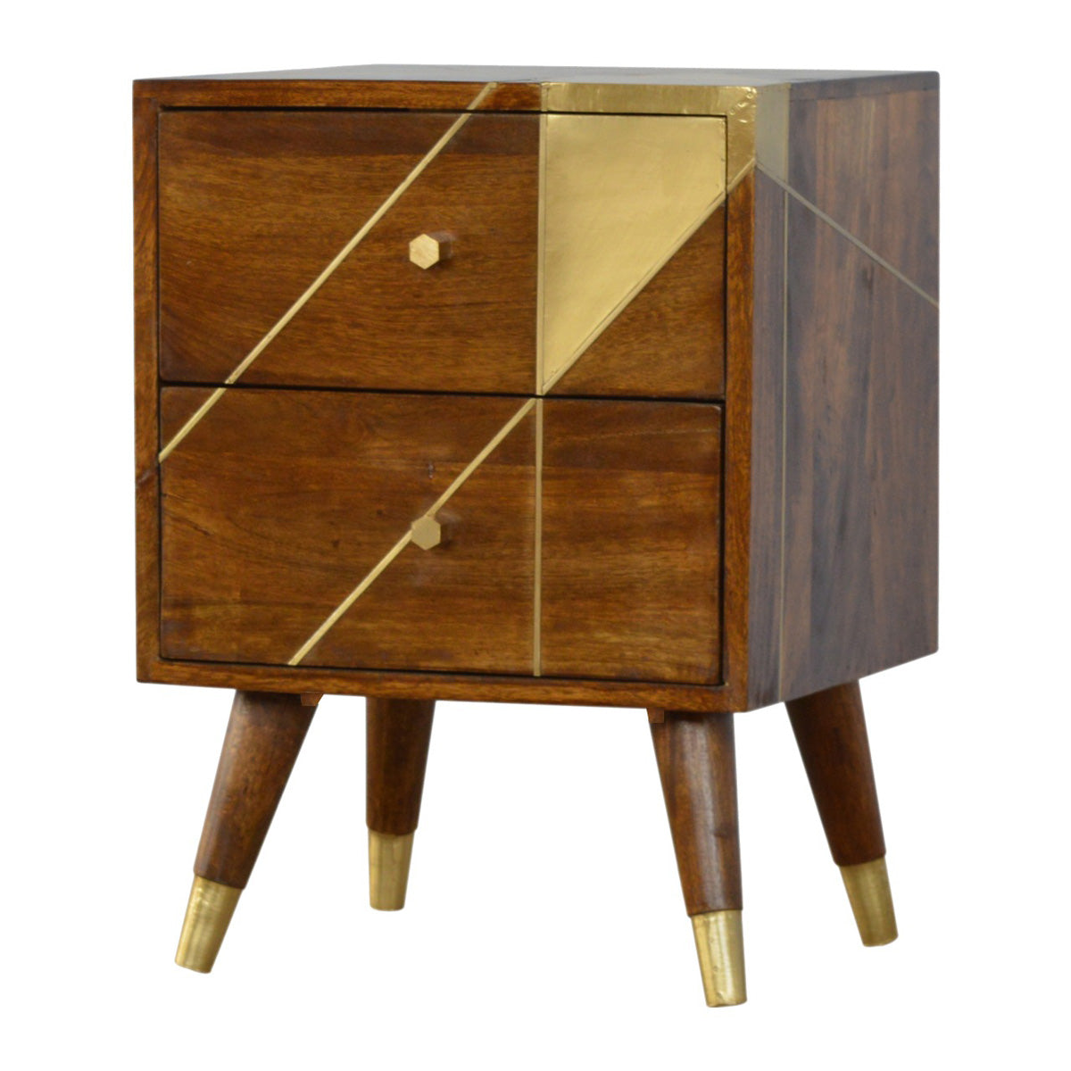 Gold Geometric Chestnut Bedside Table / Mango Wood