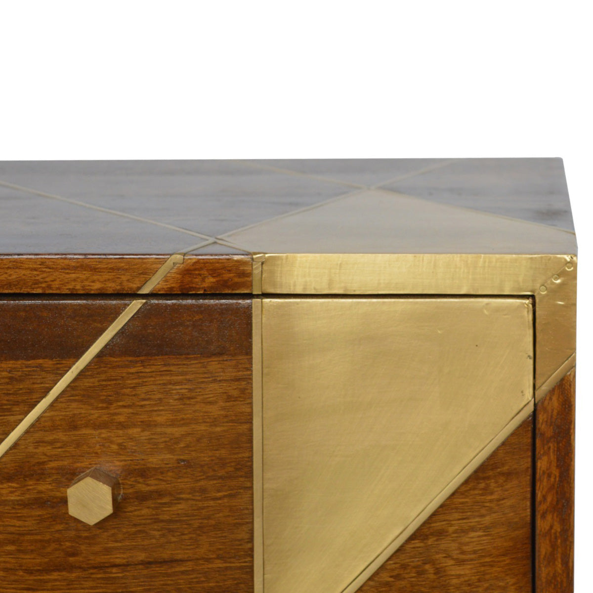 Gold Geometric Chestnut Bedside Table / Mango Wood
