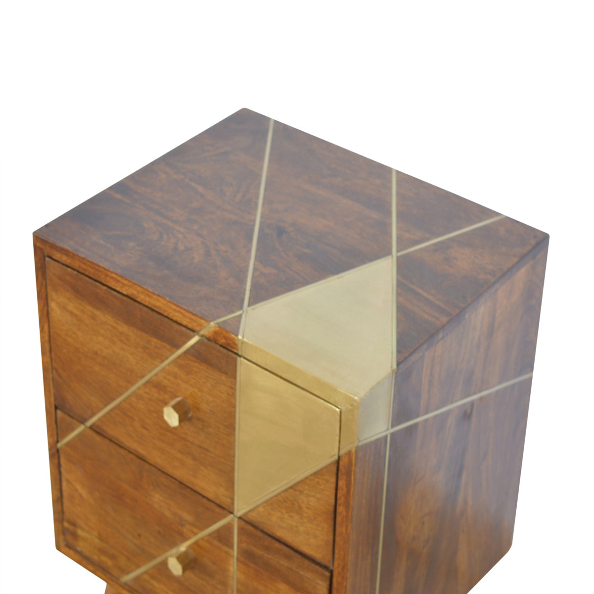 Gold Geometric Chestnut Bedside Table / Mango Wood