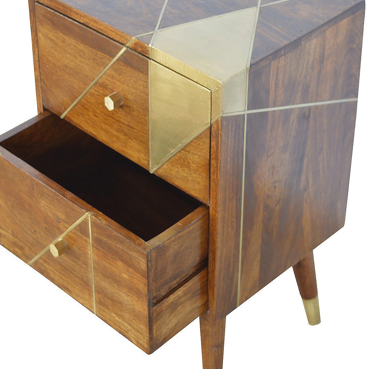 Gold Geometric Chestnut Bedside Table / Mango Wood
