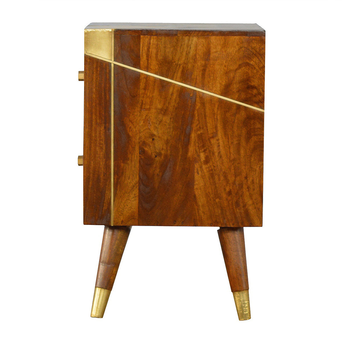 Gold Geometric Chestnut Bedside Table / Mango Wood