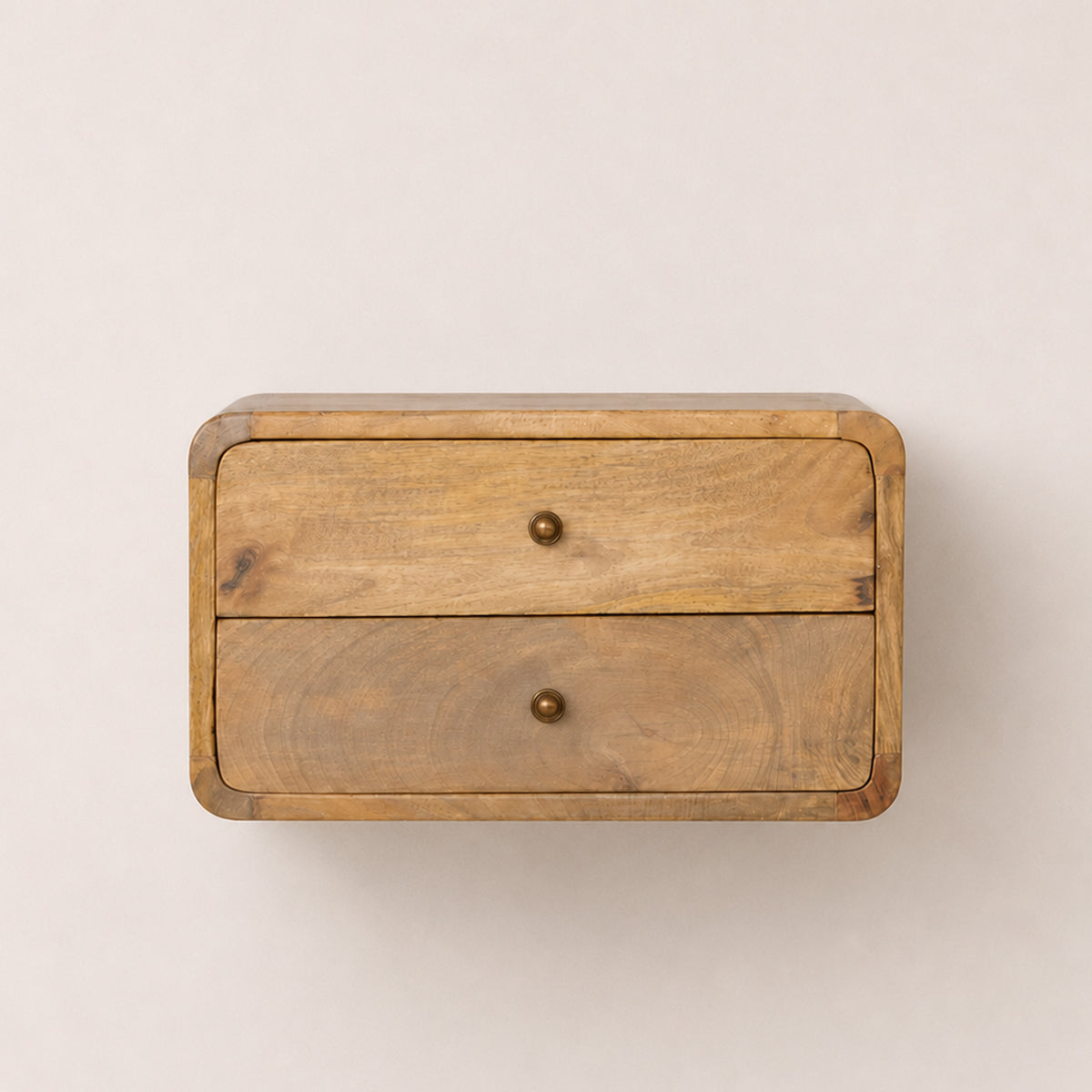 Curve Floating Oak-ish Bedside Table / 2 Drawers