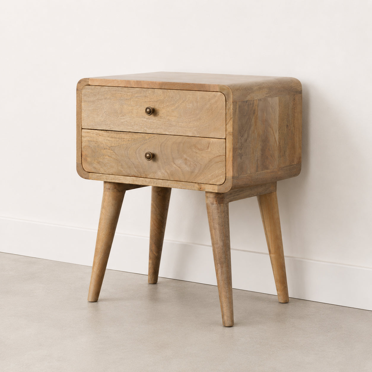 Curved Oak-ish Bedside Table / Mango Wood