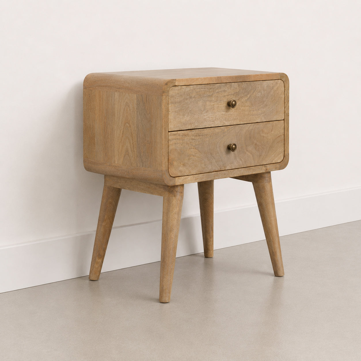 Curved Oak-ish Bedside Table / Mango Wood