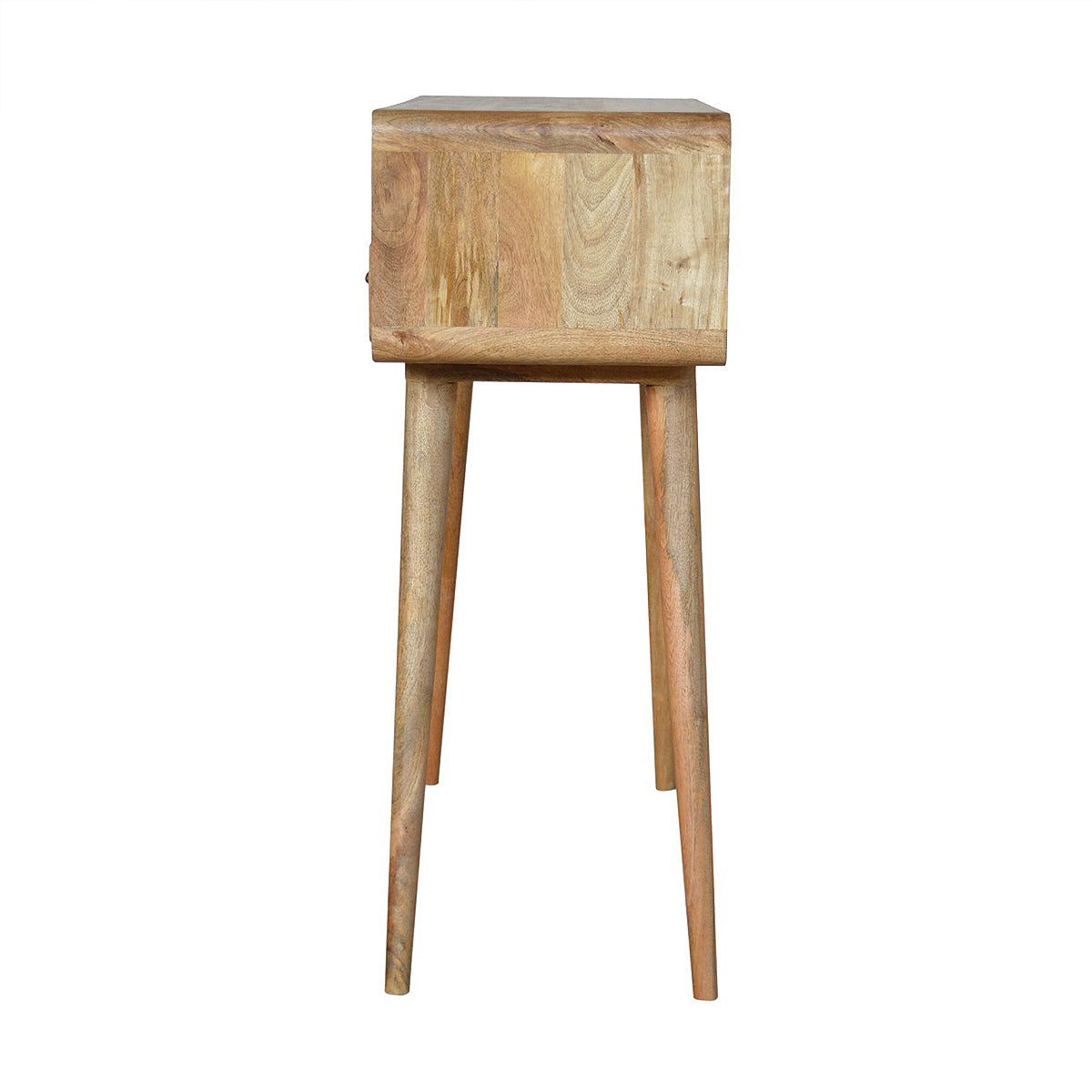 Curved Oak-ish Open Console Table / 2 Drawers