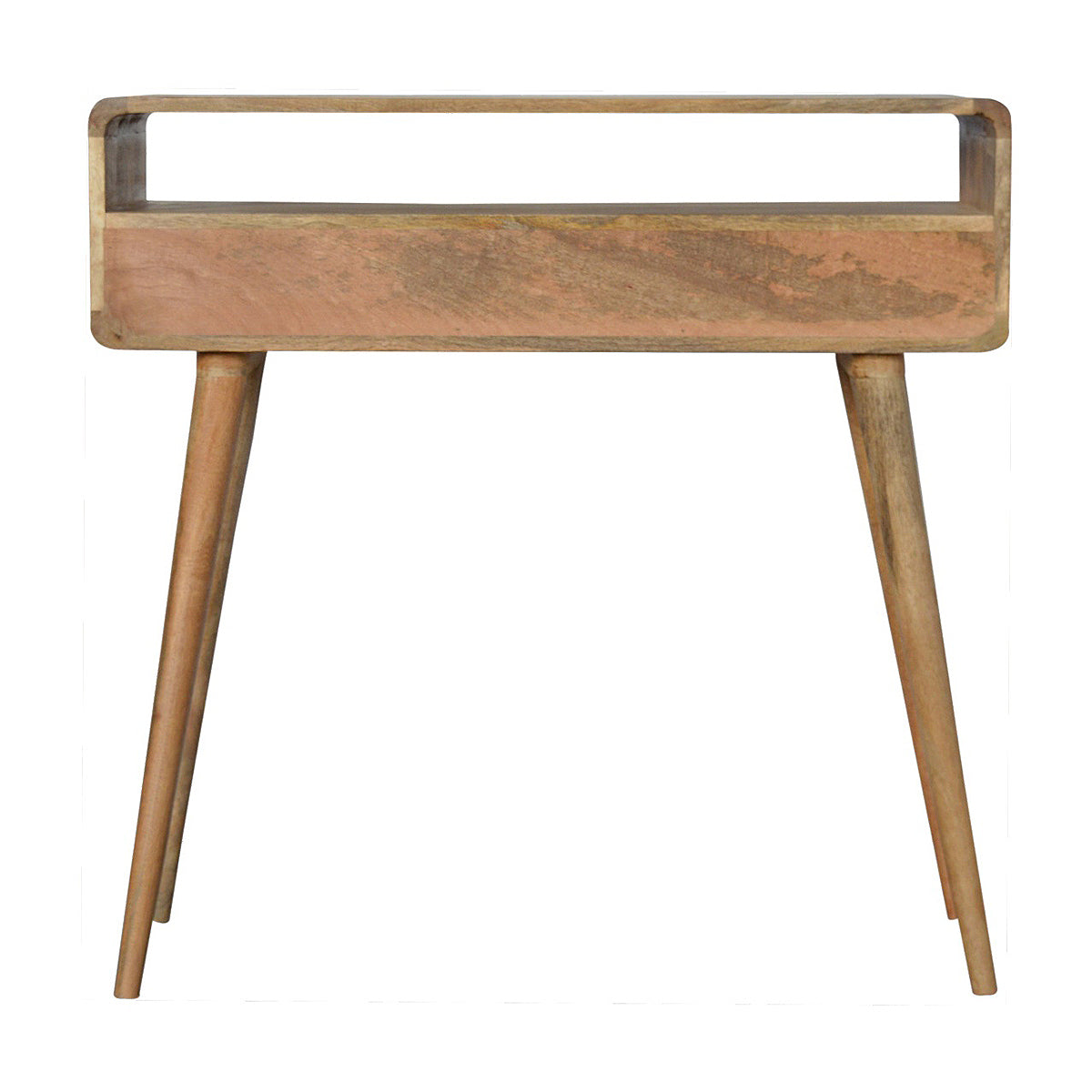 Curved Oak-ish Open Console Table / 2 Drawers