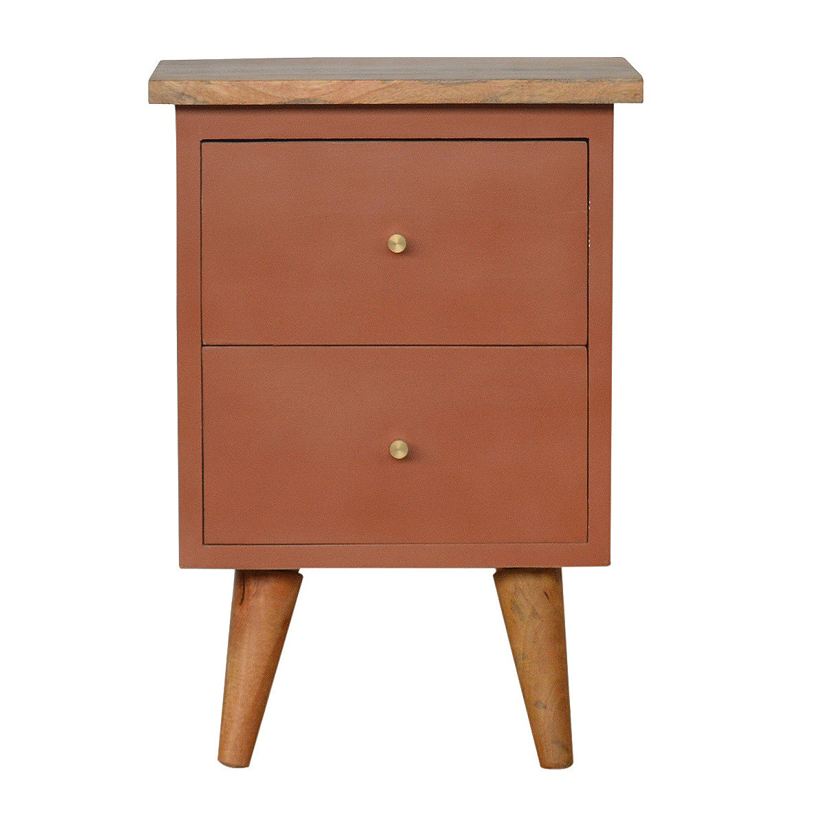 Brick Red Hand Painted Artisan Bedside Table / Mango Wood
