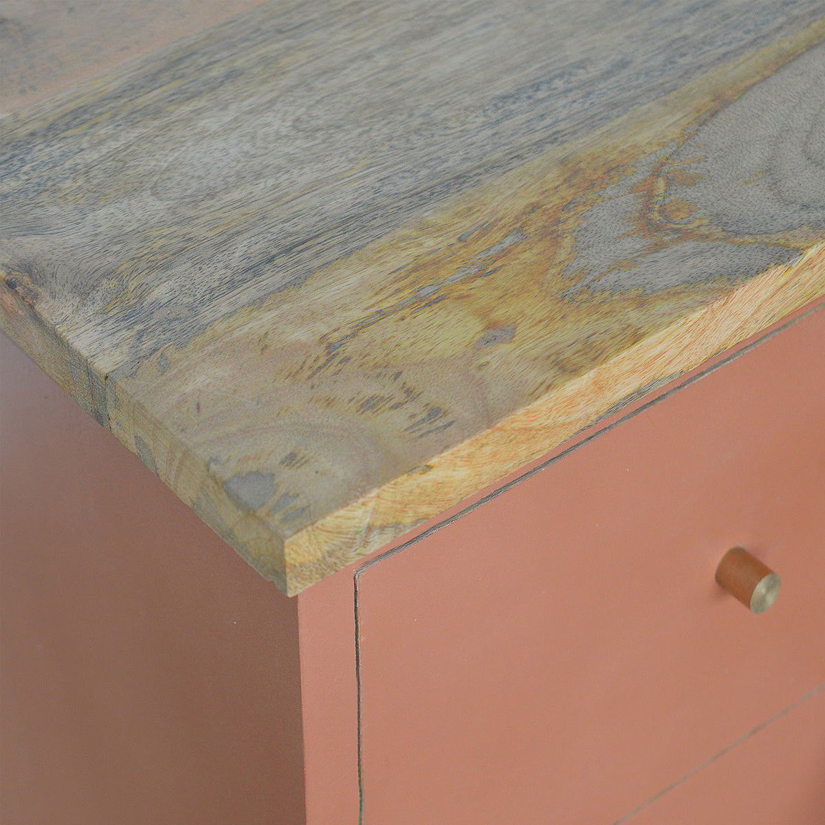 Brick Red Hand Painted Artisan Bedside Table / Mango Wood
