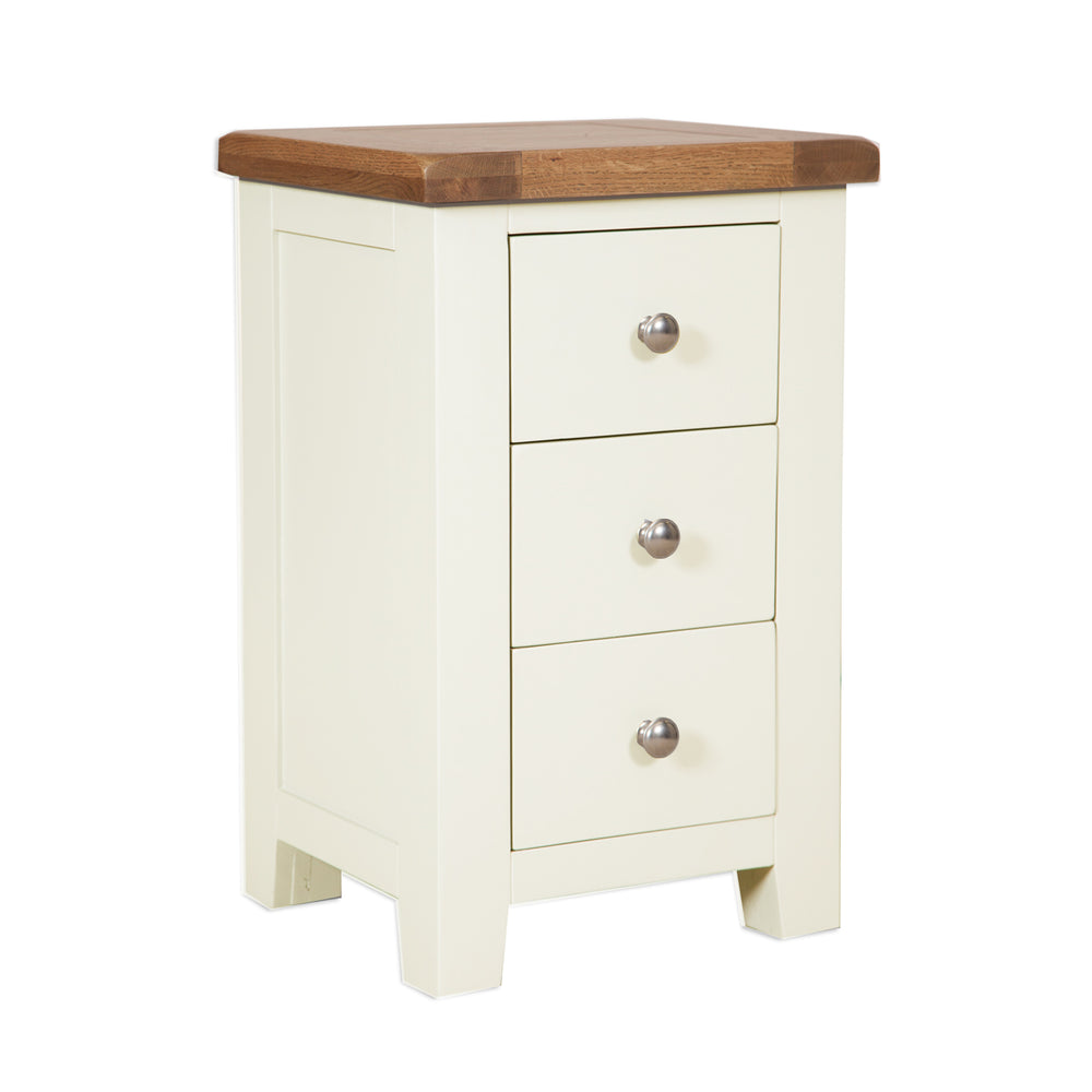 Chunky Ivory Bedside Table with Oak Top / Side Table / 3 Drawers
