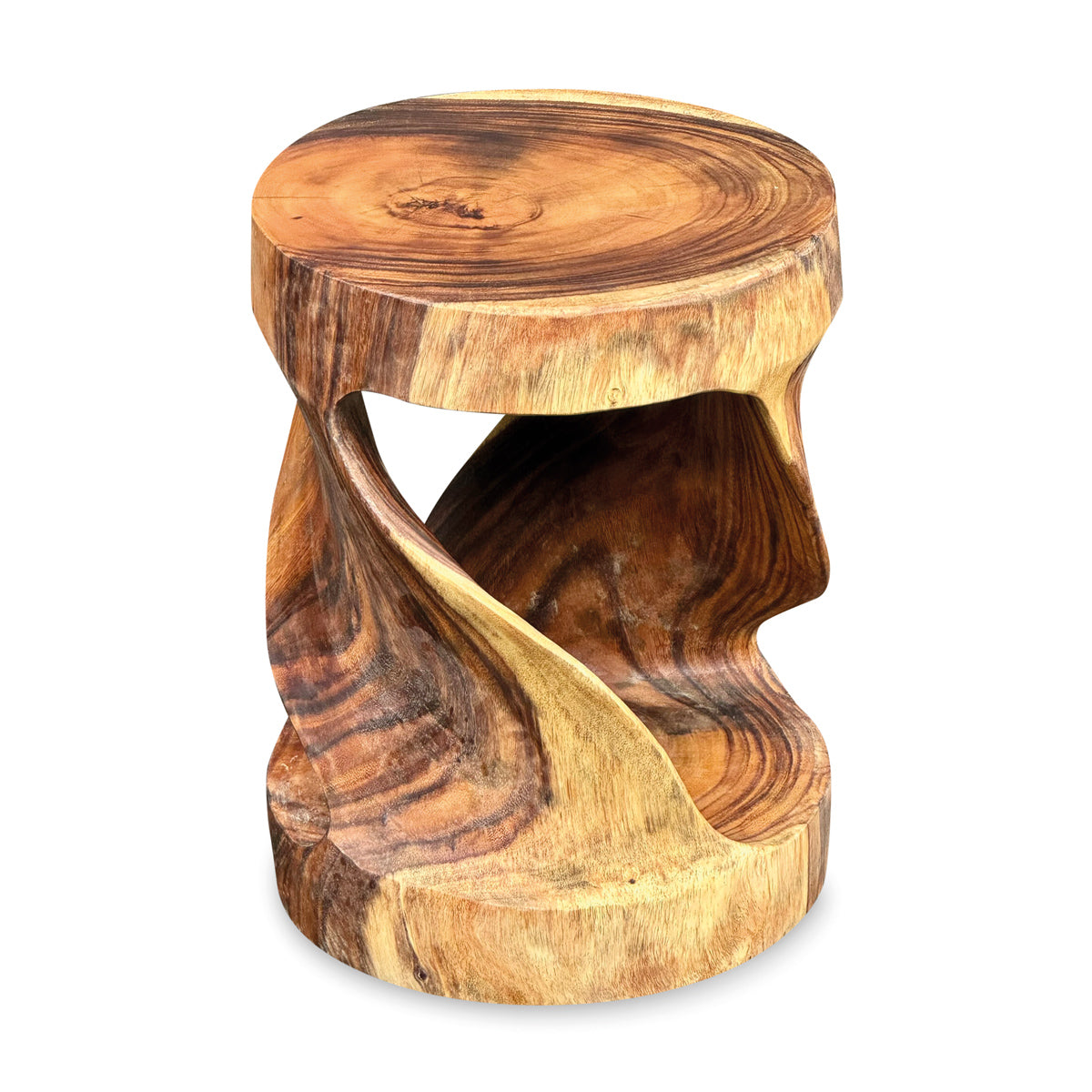 Small Round Twist Lamp Table - Solid Suar Wood
