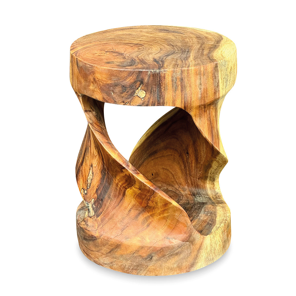 Small Round Twist Lamp Table - Solid Suar Wood