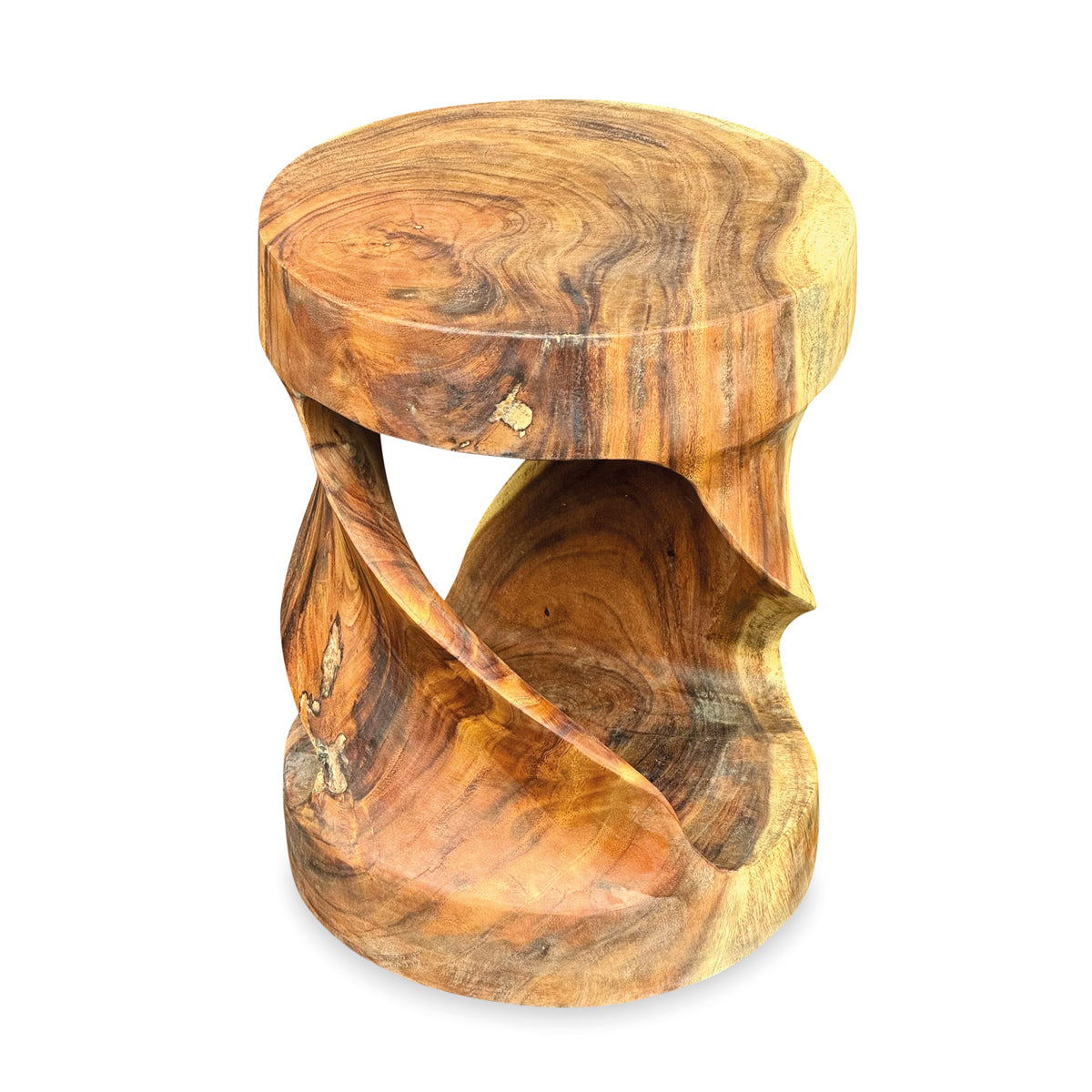 Small Round Twist Lamp Table - Solid Suar Wood
