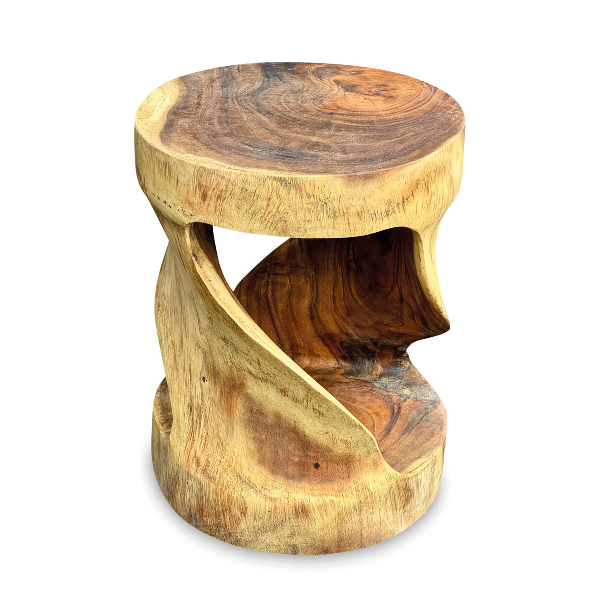 Small Round Twist Lamp Table - Solid Suar Wood
