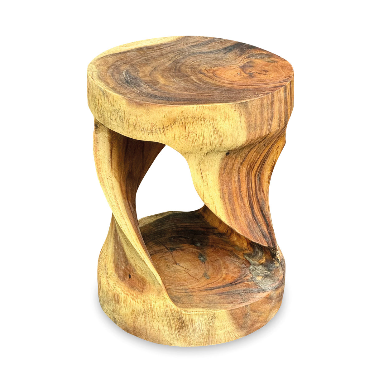Small Round Twist Lamp Table - Solid Suar Wood