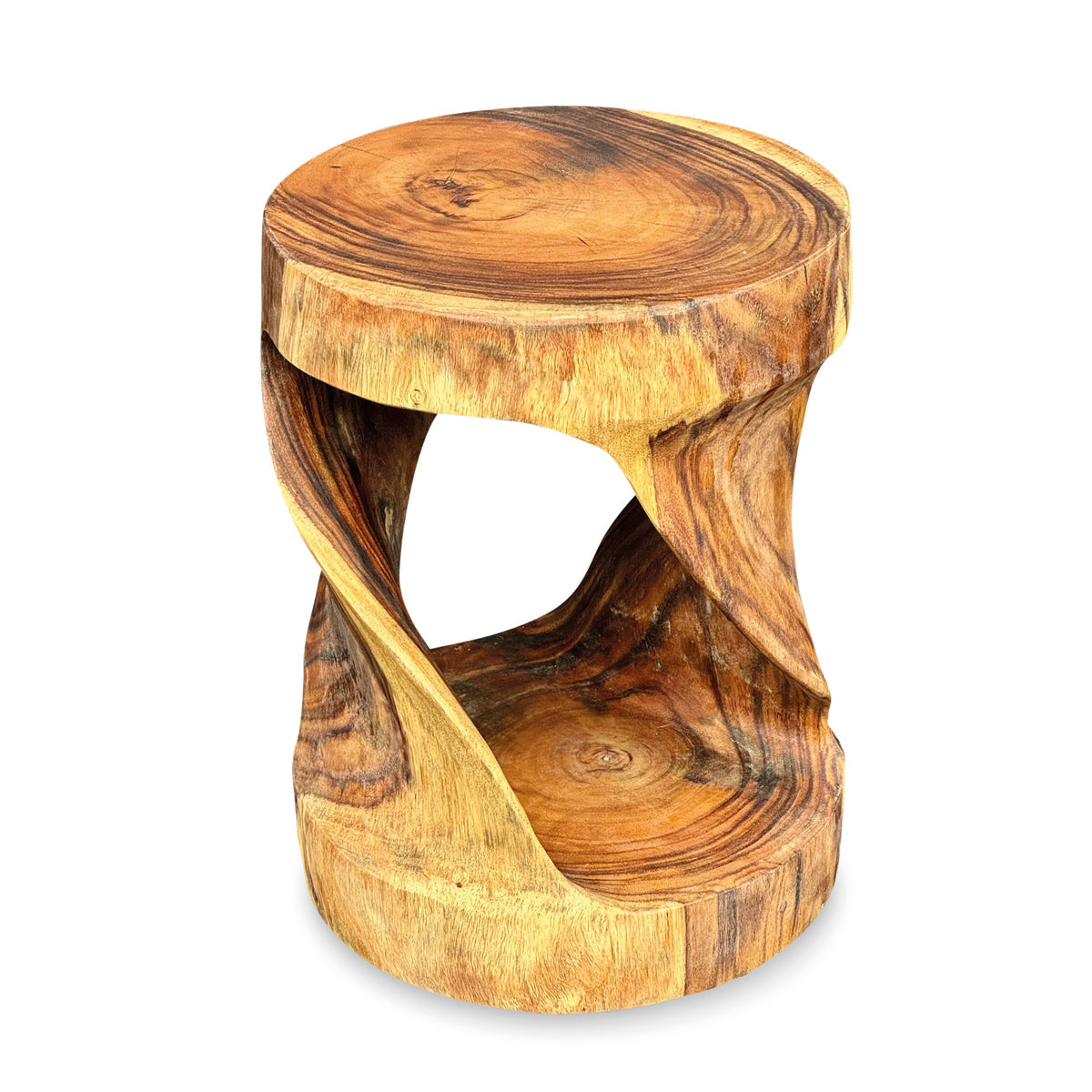 Small Round Twist Lamp Table - Solid Suar Wood