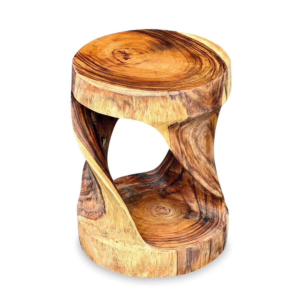 Small Round Twist Lamp Table - Solid Suar Wood